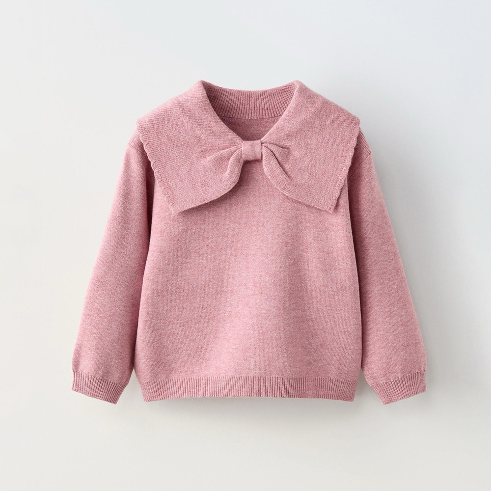 Zara Kids Pink Sweater with Bow appliqué in front